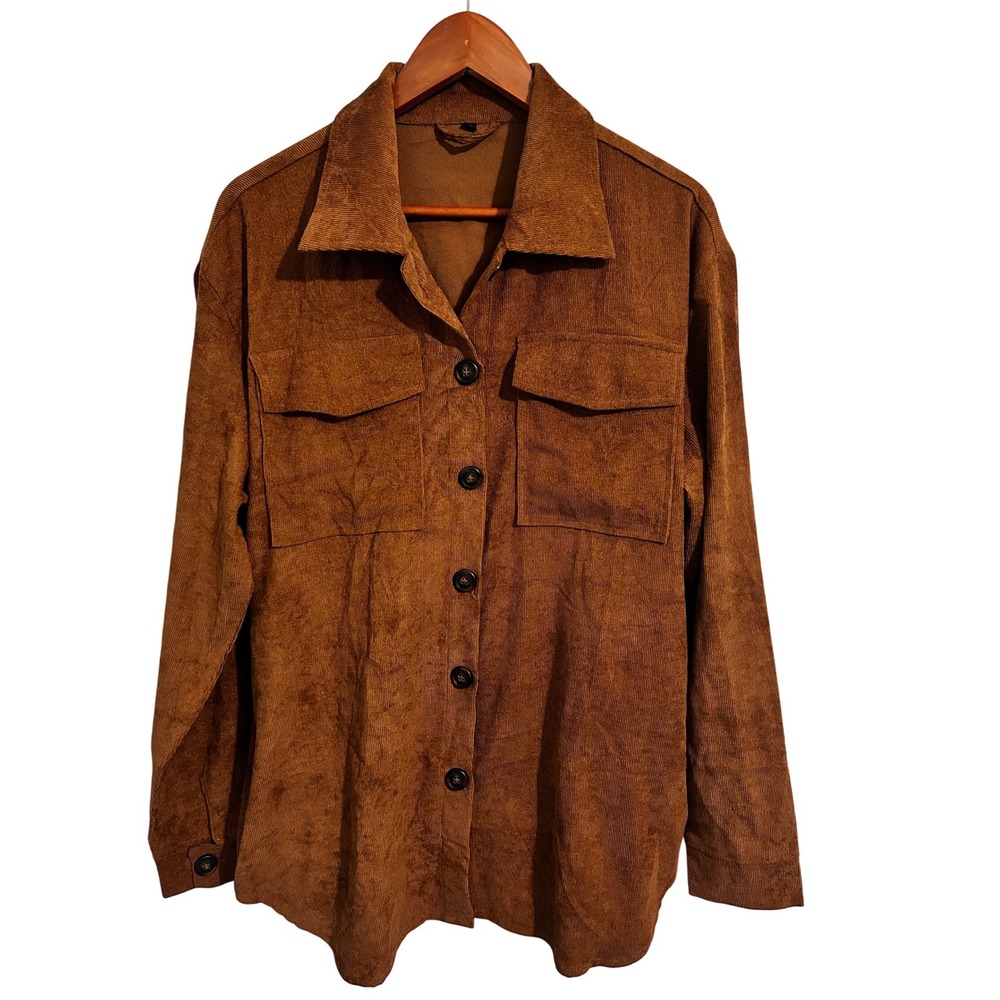 Kohl's Brown Corduroy Shirt Jacket Shacket Zip Pockets Missing Belt Size XL NWOT
